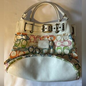 Vintage Coach White Multicolor Signature Hobo Bag